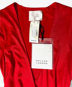 Vestido Largo de Noche Rojo con Mangas Largas y Drapeado – Galvan London