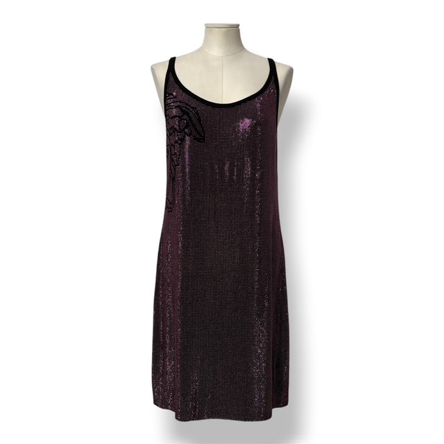 Vestido Midi de Malla Metálica con Medusa de Cristales – Versace