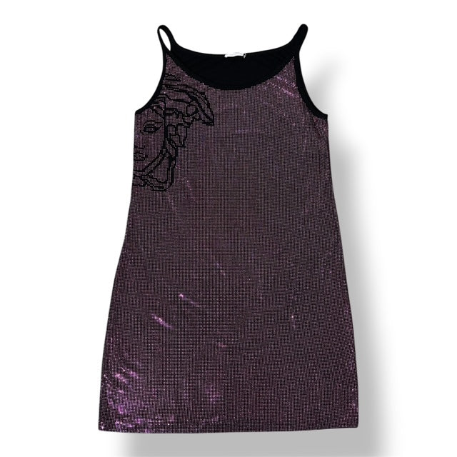 Vestido Midi de Malla Metálica con Medusa de Cristales – Versace