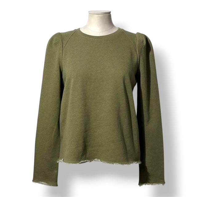 Sudadera Femenina de Algodón ME+EM – Verde Oliva y Detalles Desflecados