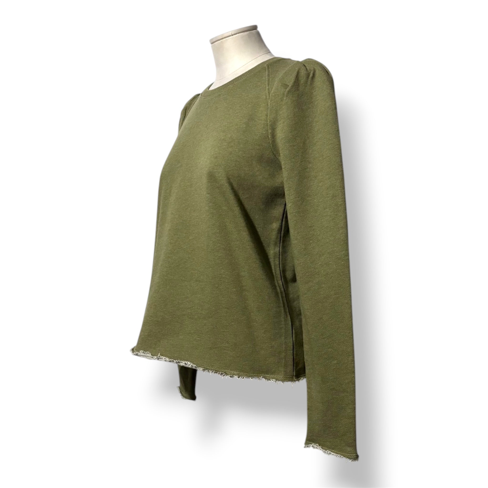 Sudadera Femenina de Algodón ME+EM – Verde Oliva y Detalles Desflecados