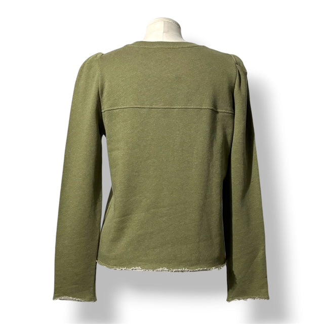 Sudadera Femenina de Algodón ME+EM – Verde Oliva y Detalles Desflecados