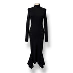 Vestido Midi Negro con Espalda Abierta y Manga Larga NBD