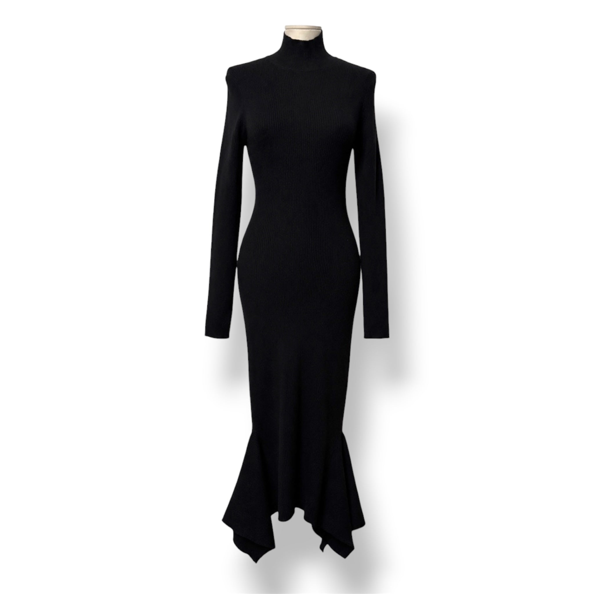 Vestido Midi Negro con Espalda Abierta y Manga Larga NBD