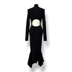Vestido Midi Negro con Espalda Abierta y Manga Larga NBD