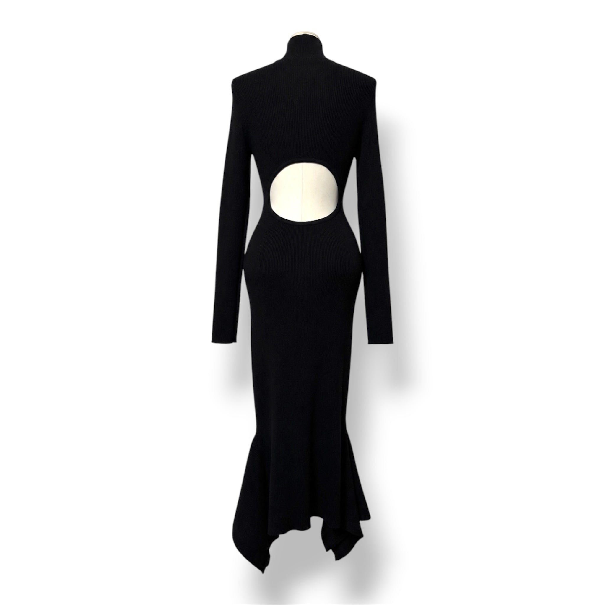 Vestido Midi Negro con Espalda Abierta y Manga Larga NBD