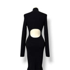 Vestido Midi Negro con Espalda Abierta y Manga Larga NBD