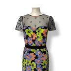 Vestido de Fiesta Moschino en Seda Floral con Escote Ilusión y Estrellas