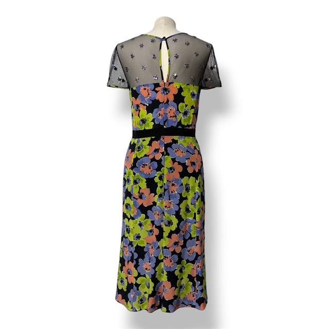 Vestido de Fiesta Moschino en Seda Floral con Escote Ilusión y Estrellas