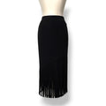 Falda Midi de Punto Negra Cushnie et Ochs con Bajo Asimétrico de Flecos