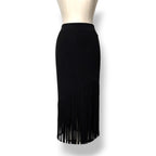 Falda Midi de Punto Negra Cushnie et Ochs con Bajo Asimétrico de Flecos