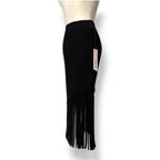 Falda Midi de Punto Negra Cushnie et Ochs con Bajo Asimétrico de Flecos