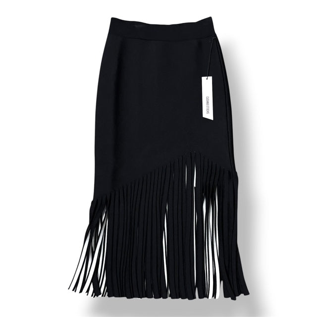 Falda Midi de Punto Negra Cushnie et Ochs con Bajo Asimétrico de Flecos