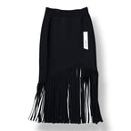 Falda Midi de Punto Negra Cushnie et Ochs con Bajo Asimétrico de Flecos