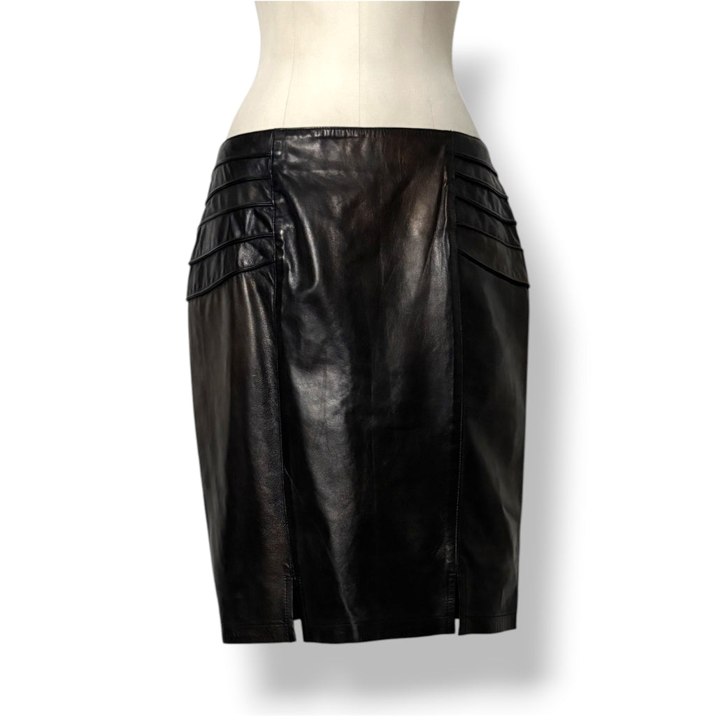 Falda de Tubo Midi en Cuero Tornasolado Bronce Versace con Paneles Laterales