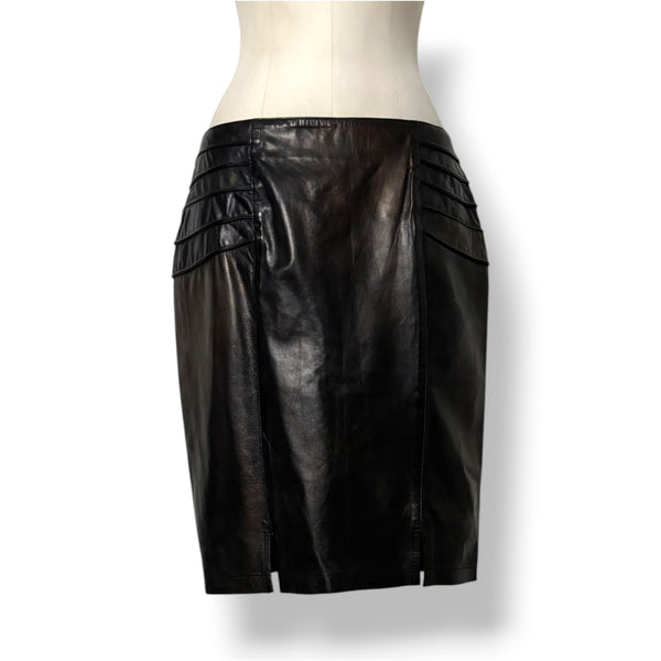 Falda de Tubo Midi en Cuero Tornasolado Bronce Versace con Paneles Laterales