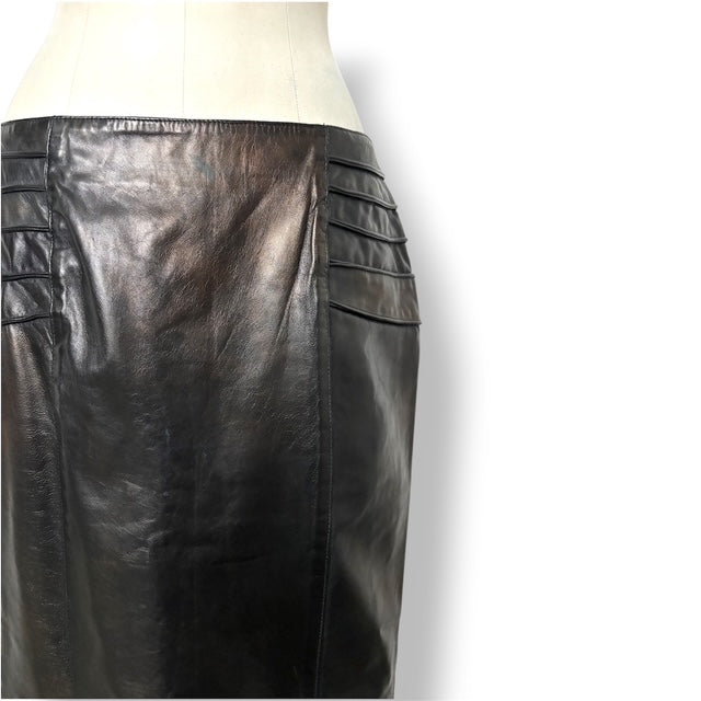 Falda de Tubo Midi en Cuero Tornasolado Bronce Versace con Paneles Laterales