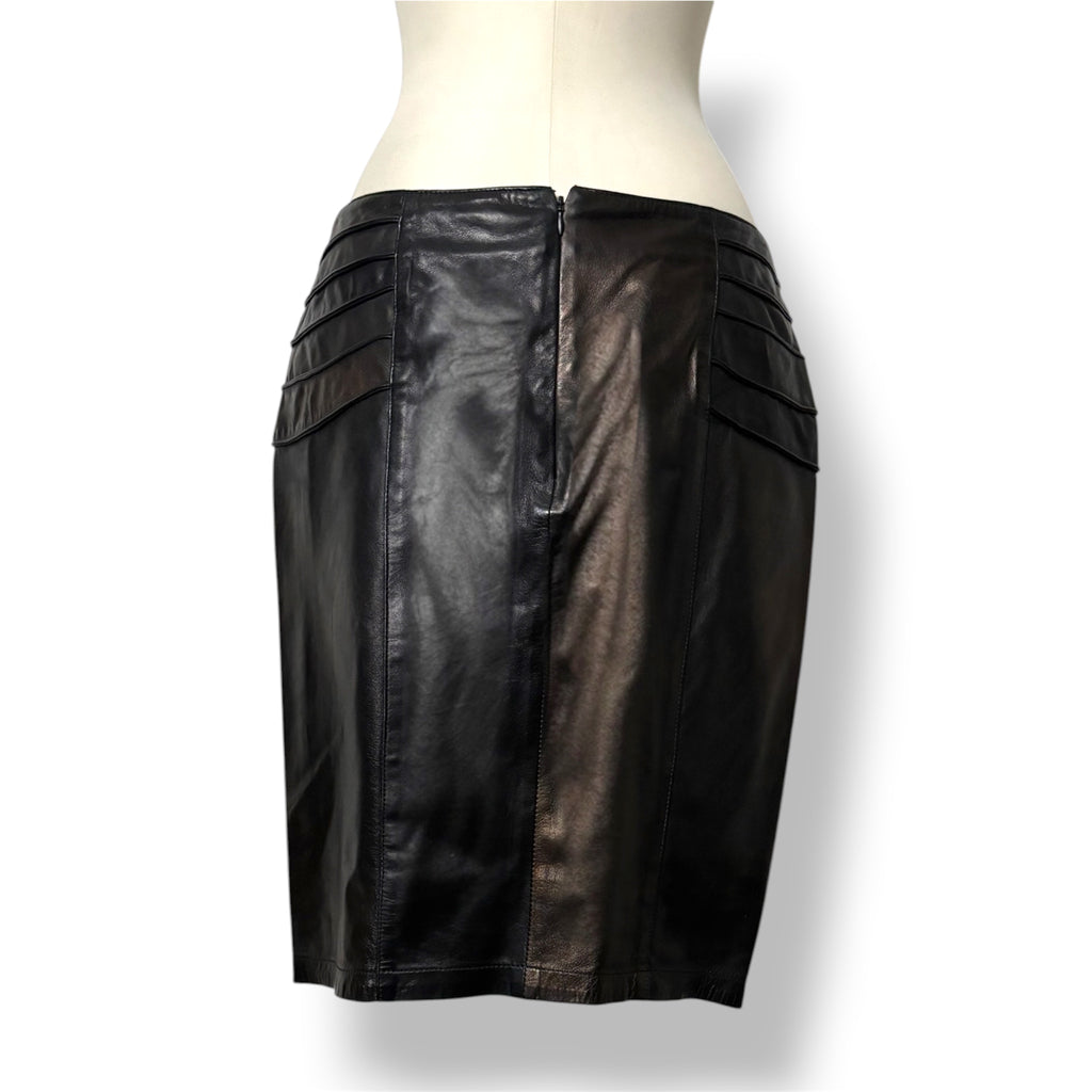 Falda de Tubo Midi en Cuero Tornasolado Bronce Versace con Paneles Laterales