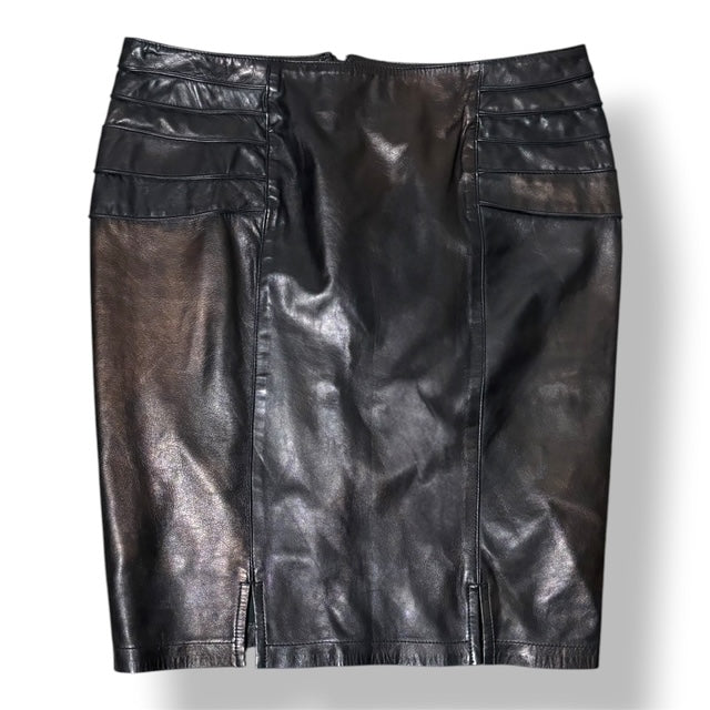 Falda de Tubo Midi en Cuero Tornasolado Bronce Versace con Paneles Laterales