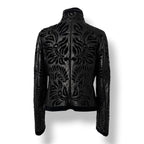 Chaqueta de Piel Negra con Calados Láser y Detalles de Terciopelo – Armani Collezioni
