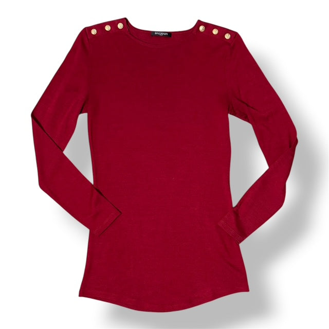 Jersey de Lana y Cachemira Burdeos con Botones Dorados – Balmain Paris