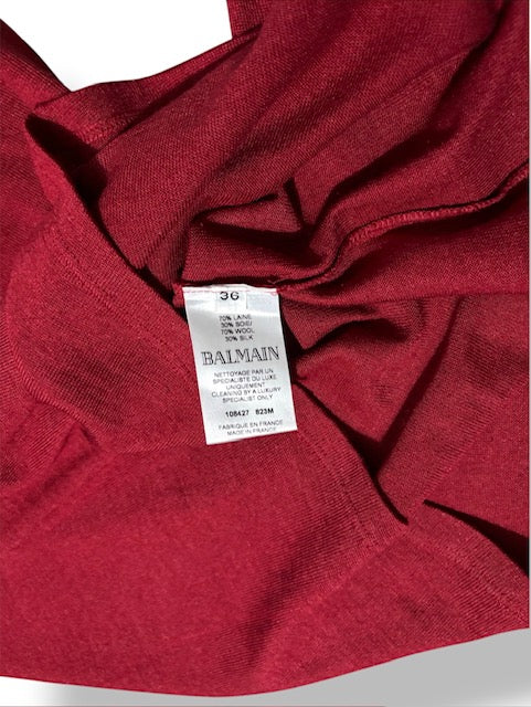 Jersey de Lana y Cachemira Burdeos con Botones Dorados – Balmain Paris