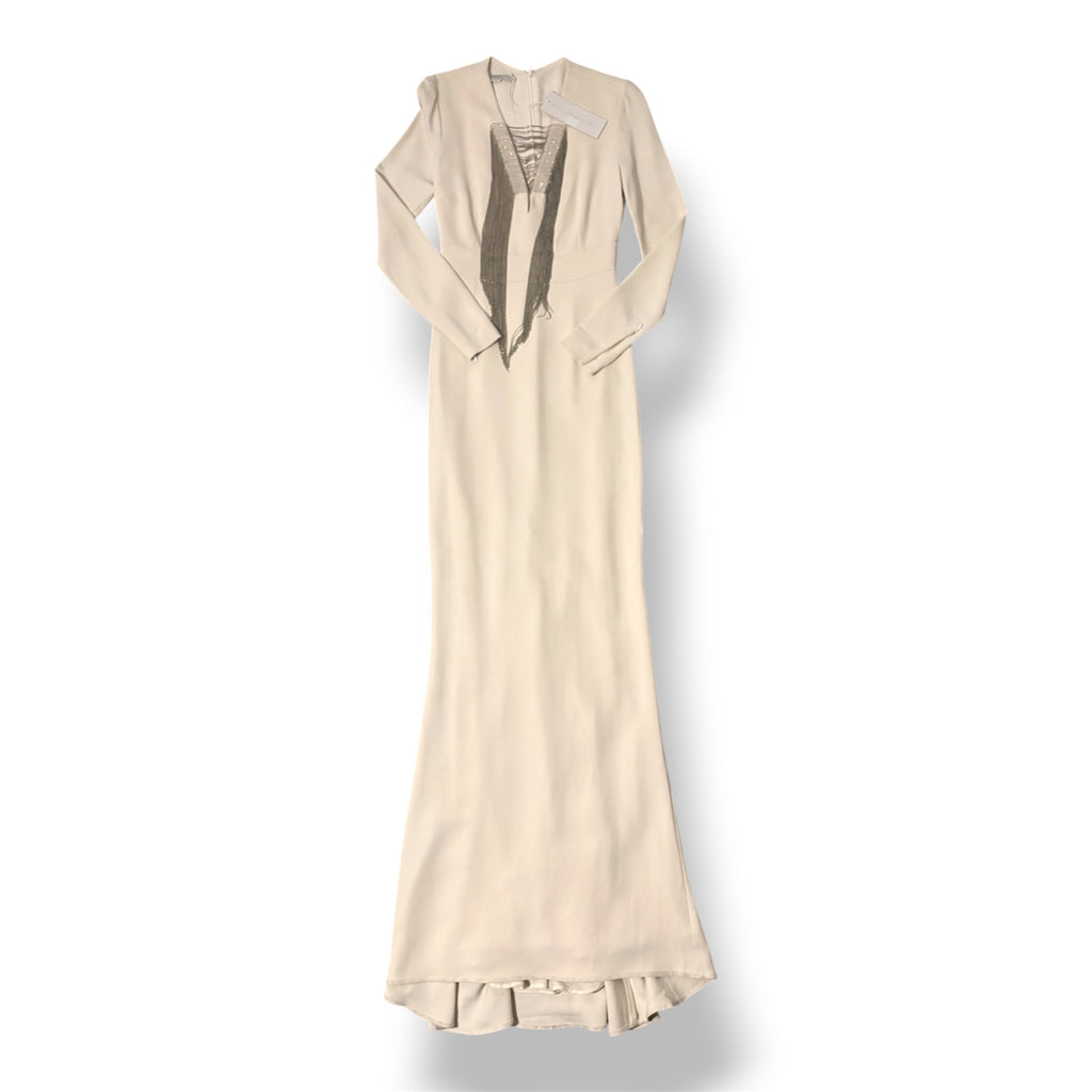 Vestido Largo de Noche Stella McCartney en Color Marfil con Apliques de Cadena