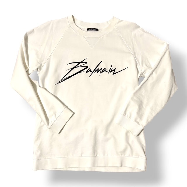 Sudadera Premium Balmain en Color Blanco Marfil con Logotipo Script