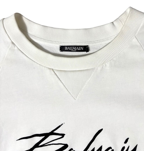 Sudadera Premium Balmain en Color Blanco Marfil con Logotipo Script