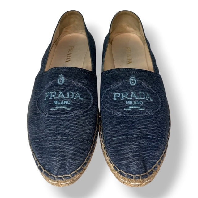 Alpargatas Prada de Denim Azul Marino con Logotipo Bordado