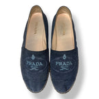 Alpargatas Prada de Denim Azul Marino con Logotipo Bordado