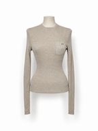 Jersey Prada de punto canalé beige con bolsillo – Talla 40