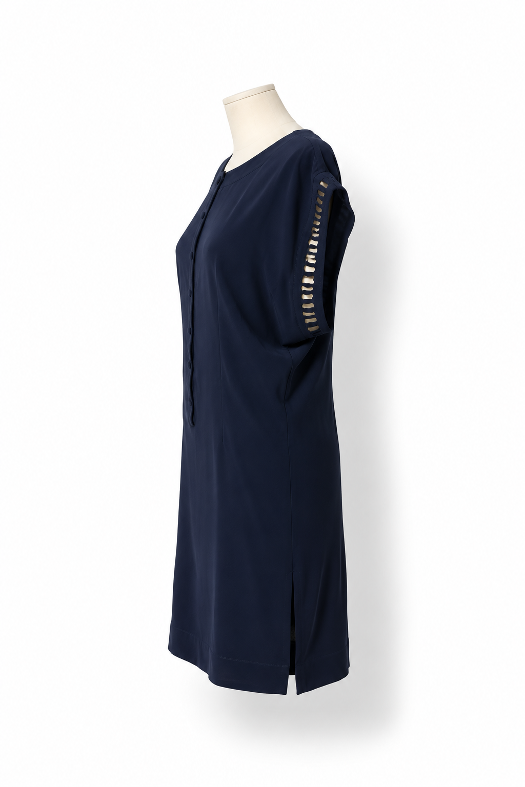 Vestido túnica IRO azul marino de seda con detalles calados – Talla 0