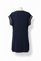 Vestido túnica IRO azul marino de seda con detalles calados – Talla 0