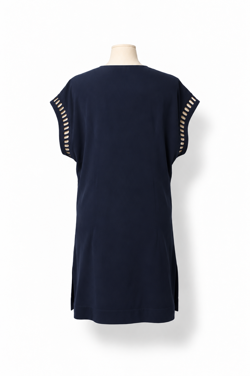 Vestido túnica IRO azul marino de seda con detalles calados – Talla 0